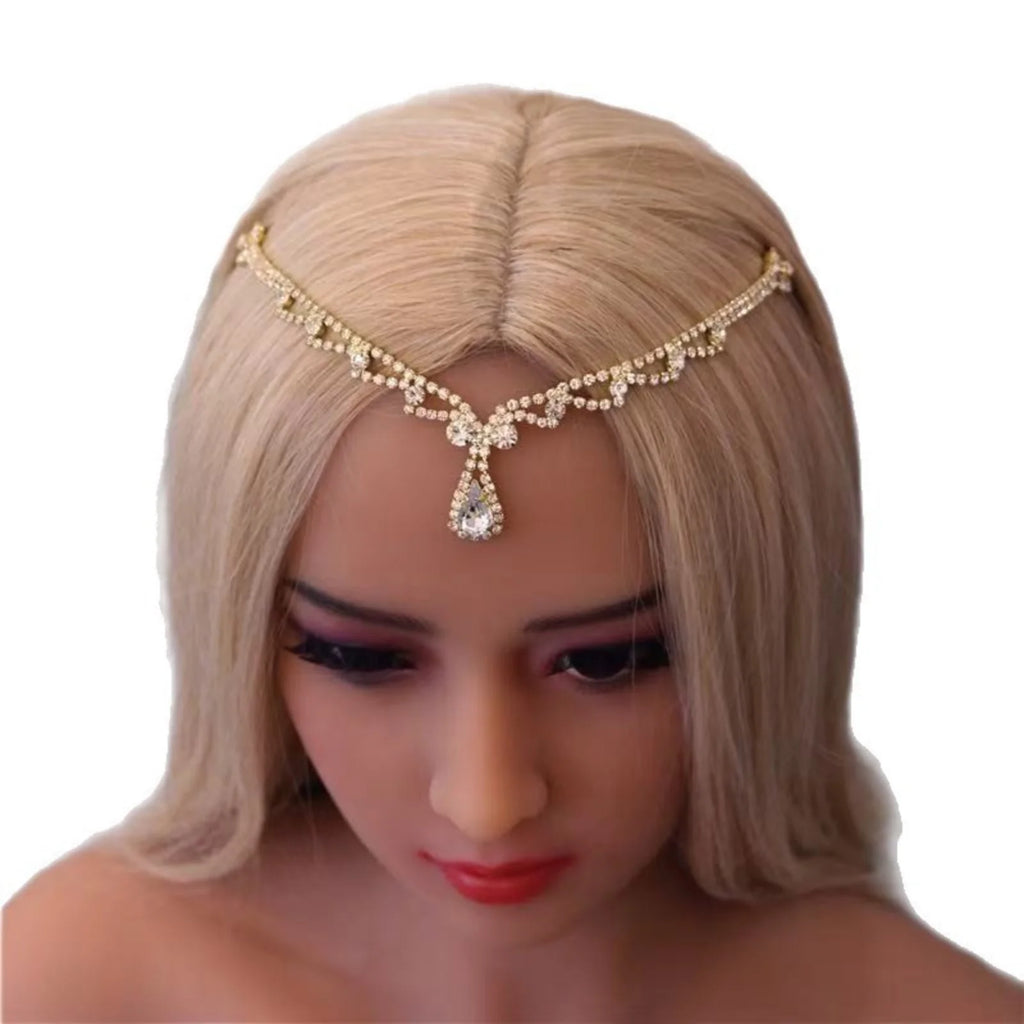 Silver Rhinestone Bridal Headband – Boho Crystal Forehead Piece Bridal Hair Accessory SWANS