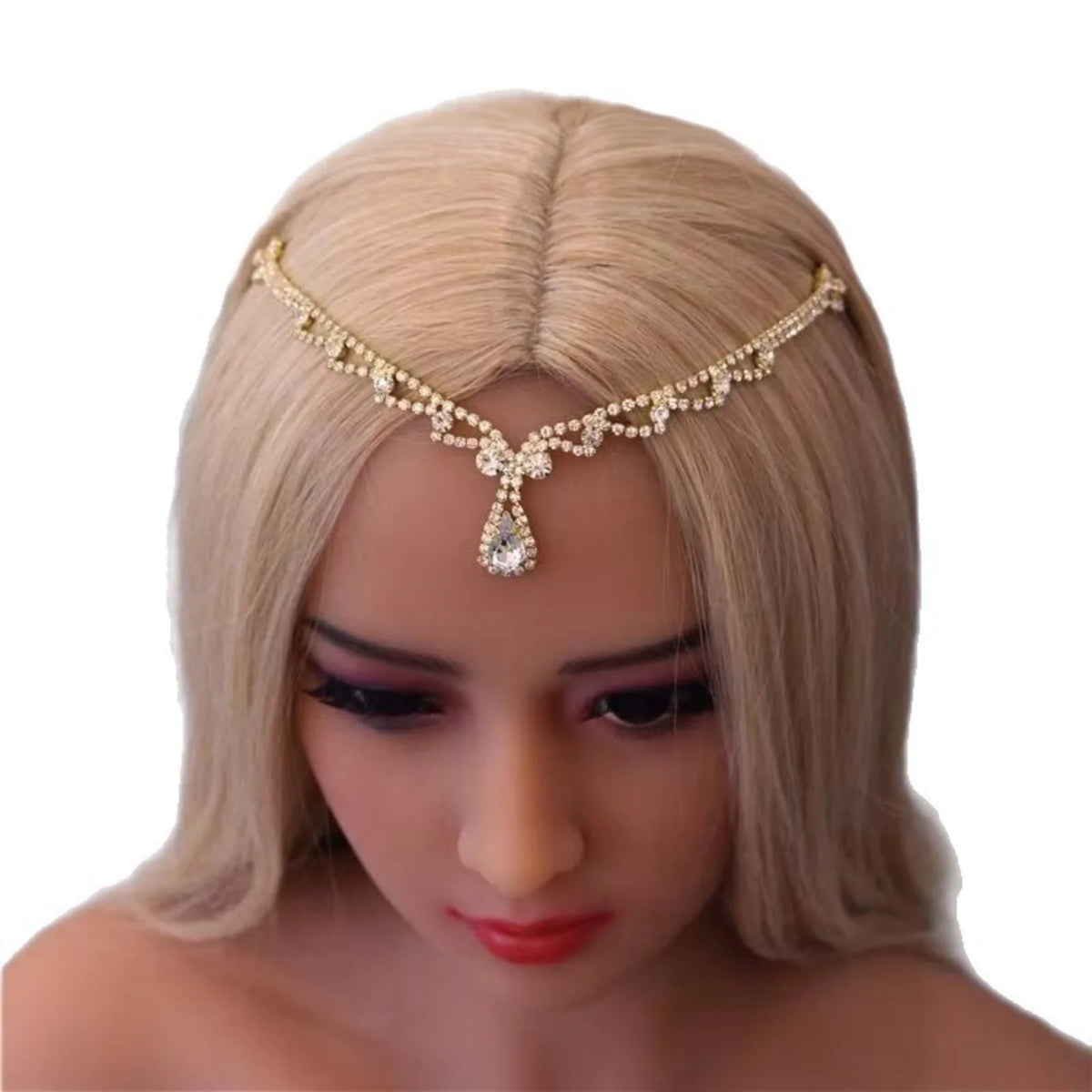 Silver Rhinestone Bridal Headband – Boho Crystal Forehead Piece Bridal Hair Accessory SWANS