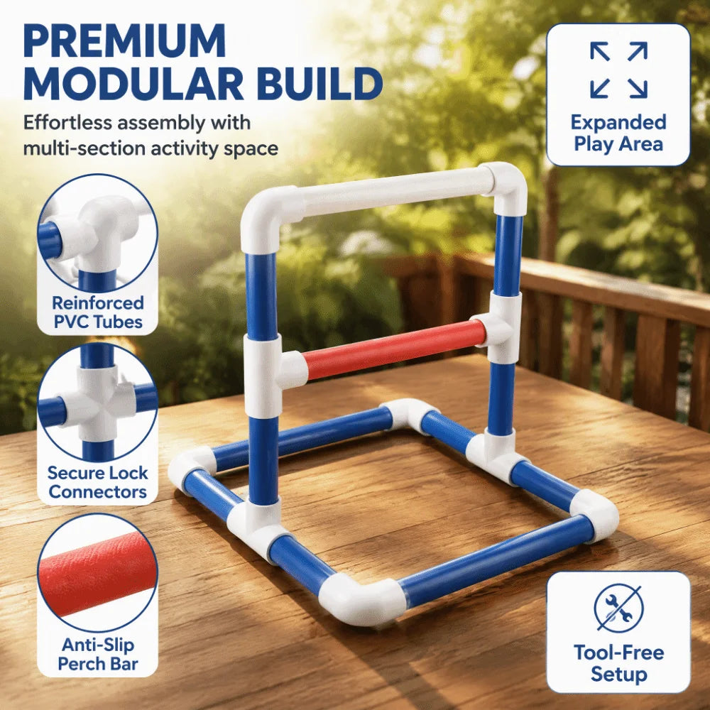 Tabletop Parrot Play Stand – PVC Bird Perch, Swing & Tray Bird Play Stand SWANS