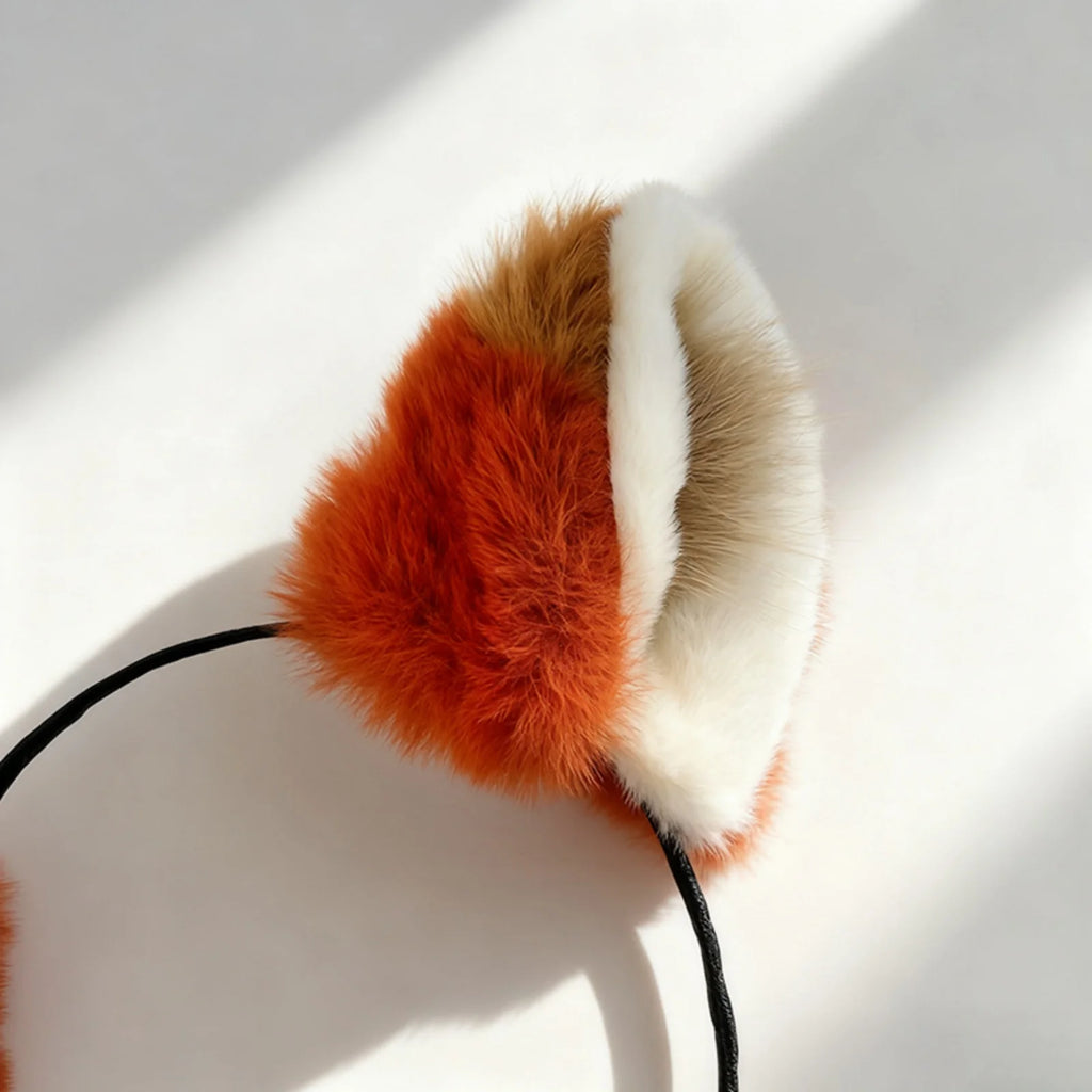 Fox Ear Plush Headband – Cute Orange & White Animal Hair Hoop Plush Animal Headband SWANS