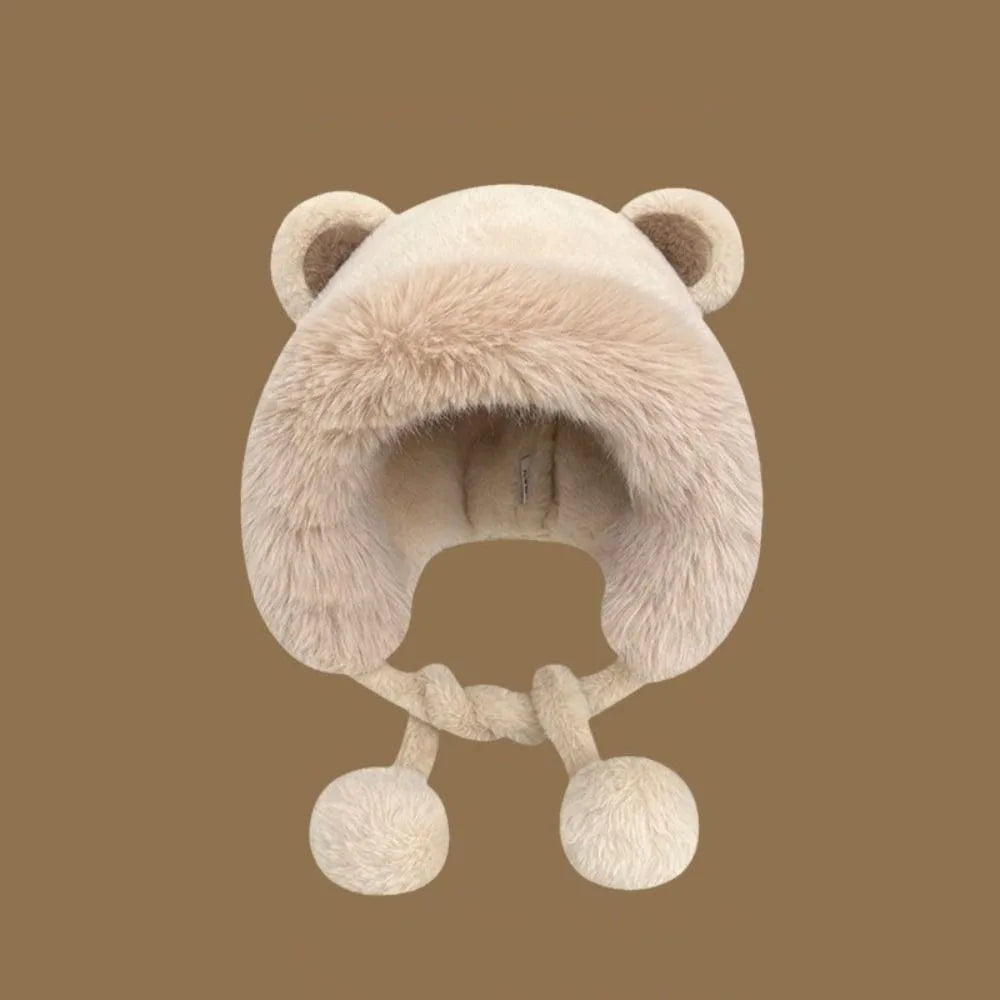 Women's Winter Wool Bucket Hat with Bear & Rabbit Ears Winter Bucket Hat SWANS Beige-A