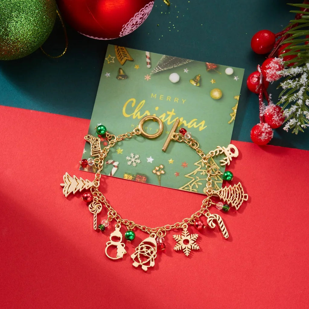 Christmas Charm Bracelet – Unisex Adjustable Beaded Holiday Charm Bracelet SWANS Red Green Gold-2