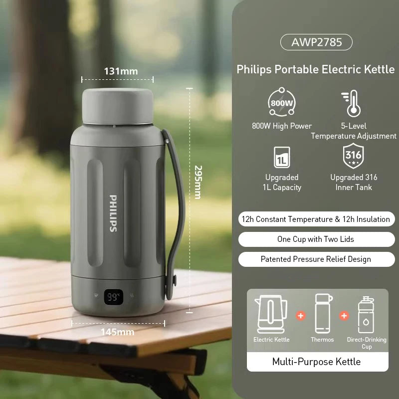 Philips AWP2785 Travel Electric Kettle 1L 12H Vacuum Insulation Travel Electric Kettle SWANS green