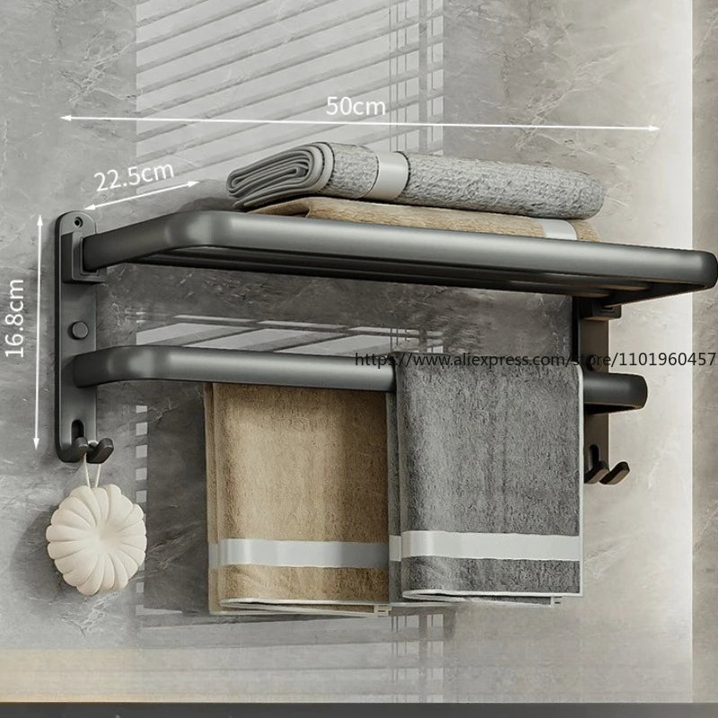 SWANS Gun Gray Aluminum No-Drill Wall-Mounted Towel Rack Bathroom Towel Rack SWANS