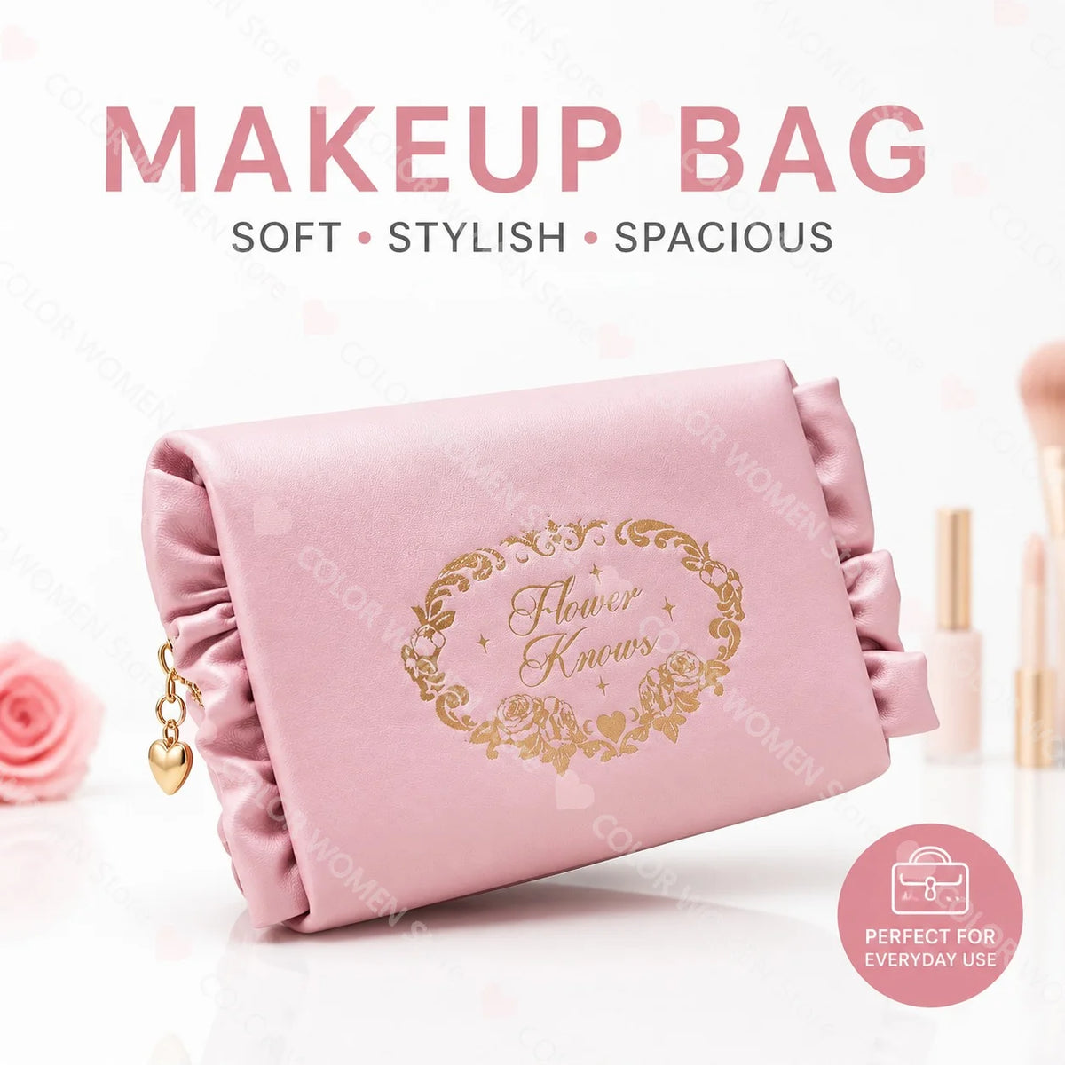 Flower Knows Midsummer Night Pink Cosmetic Bag | Large Capacity Cosmetic Makeup Bag SWANS