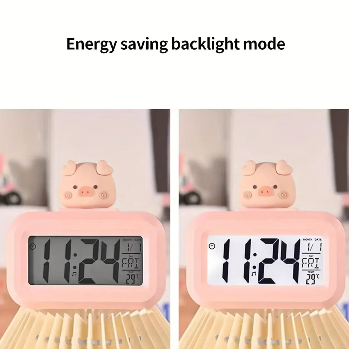 Pig Cartoon LED Alarm Clock – Temp, Calendar & Snooze Digital Alarm Clock SWANS