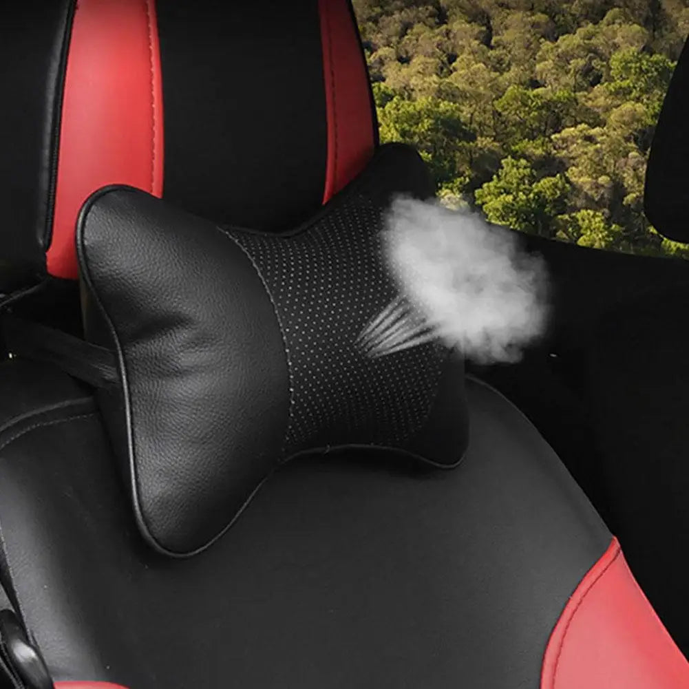 SWANS PU Leather Car Headrest Neck Pillow – Breathable Mesh Car Neck Pillow SWANS