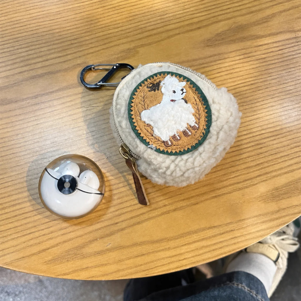 Shearling Lamb Mini Coin Purse – Earbuds & Essentials Pouch Mini Coin Purse SWANS
