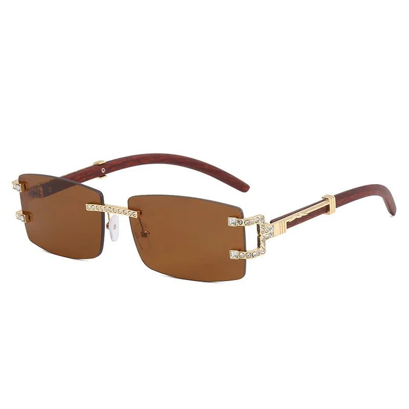 Y2K Rimless Crystal Rhinestone Sunglasses UV400 Women Men Fashion Sunglasses SWANS Brown As the photo