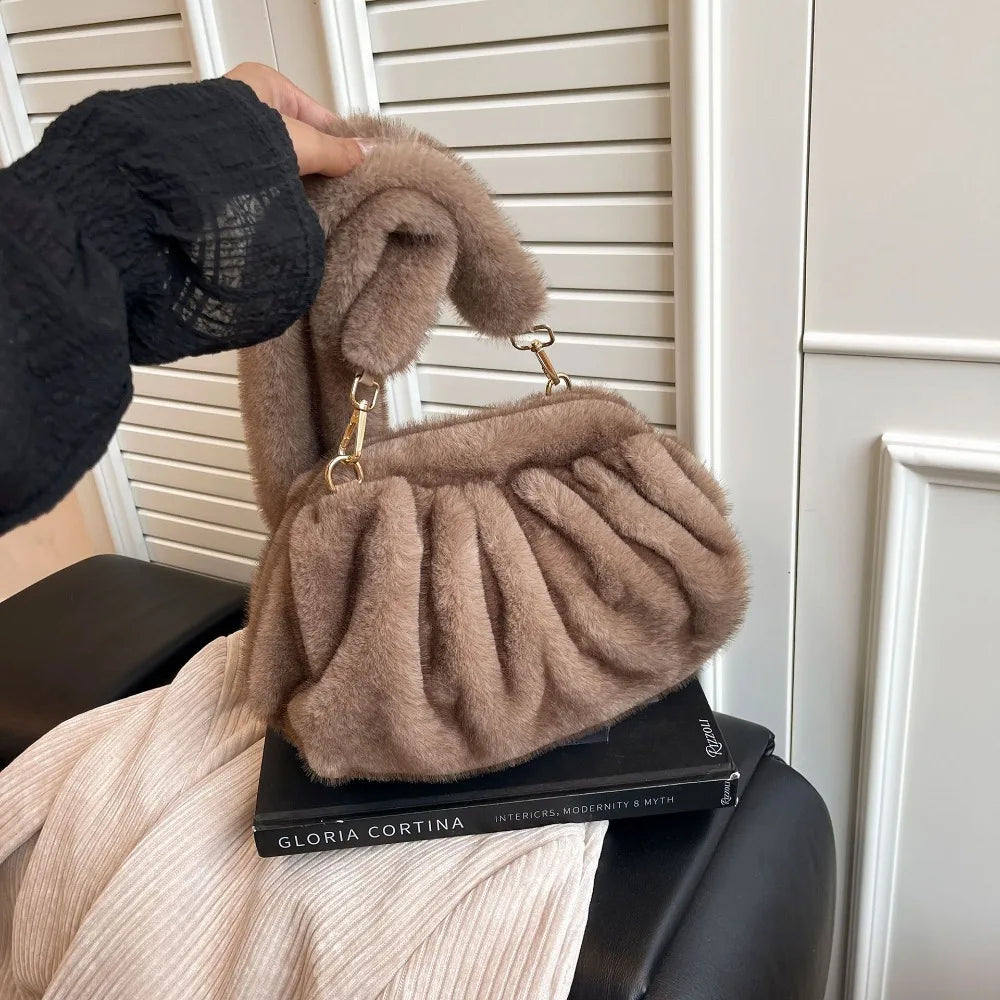 Large Capacity Faux Fur Crossbody Shoulder Bag – Women Crossbody Shoulder Bag SWANS Khaki