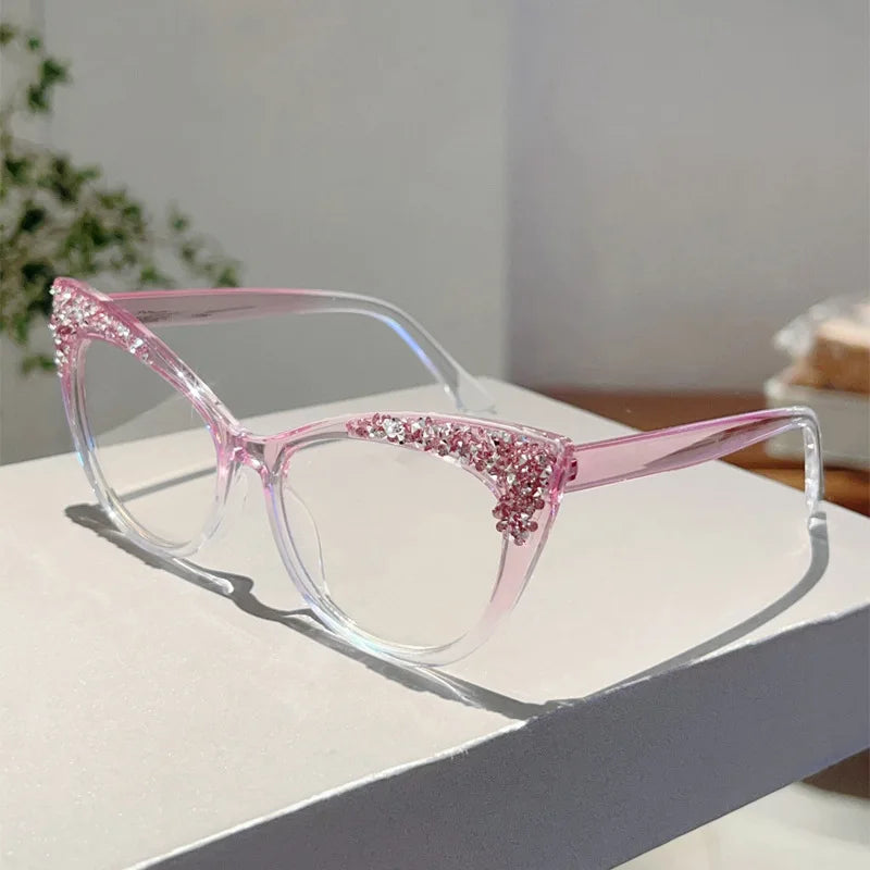 TOYEARN Blue Light Cat Eye Glasses – Bling Diamond Oversized Blue Light Eyeglasses SWANS