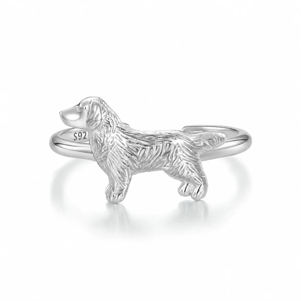 925 Sterling Silver Puppy Open Cuff Ring – Platinum Plated Sterling Silver Ring SWANS SCR952-E