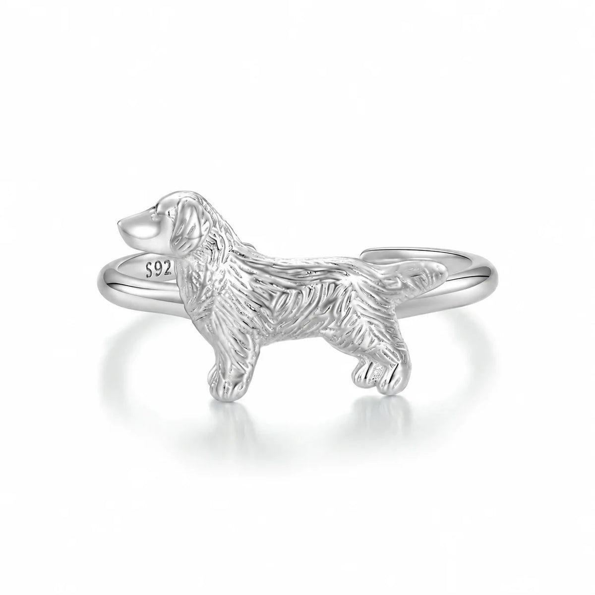925 Sterling Silver Puppy Open Cuff Ring – Platinum Plated Sterling Silver Ring SWANS SCR952-E