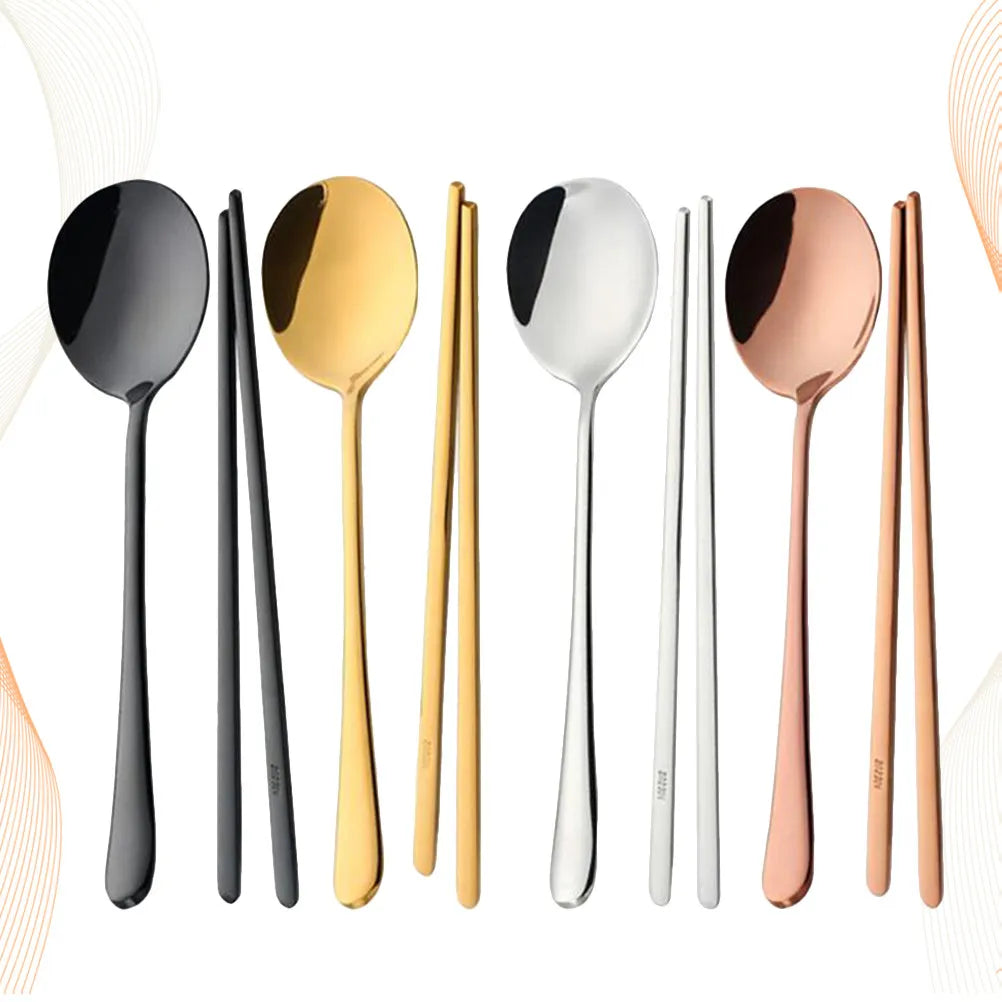 SWANS 4-Set Stainless Steel Chopstick & Spoon Flatware Set Flatware Cutlery Set SWANS