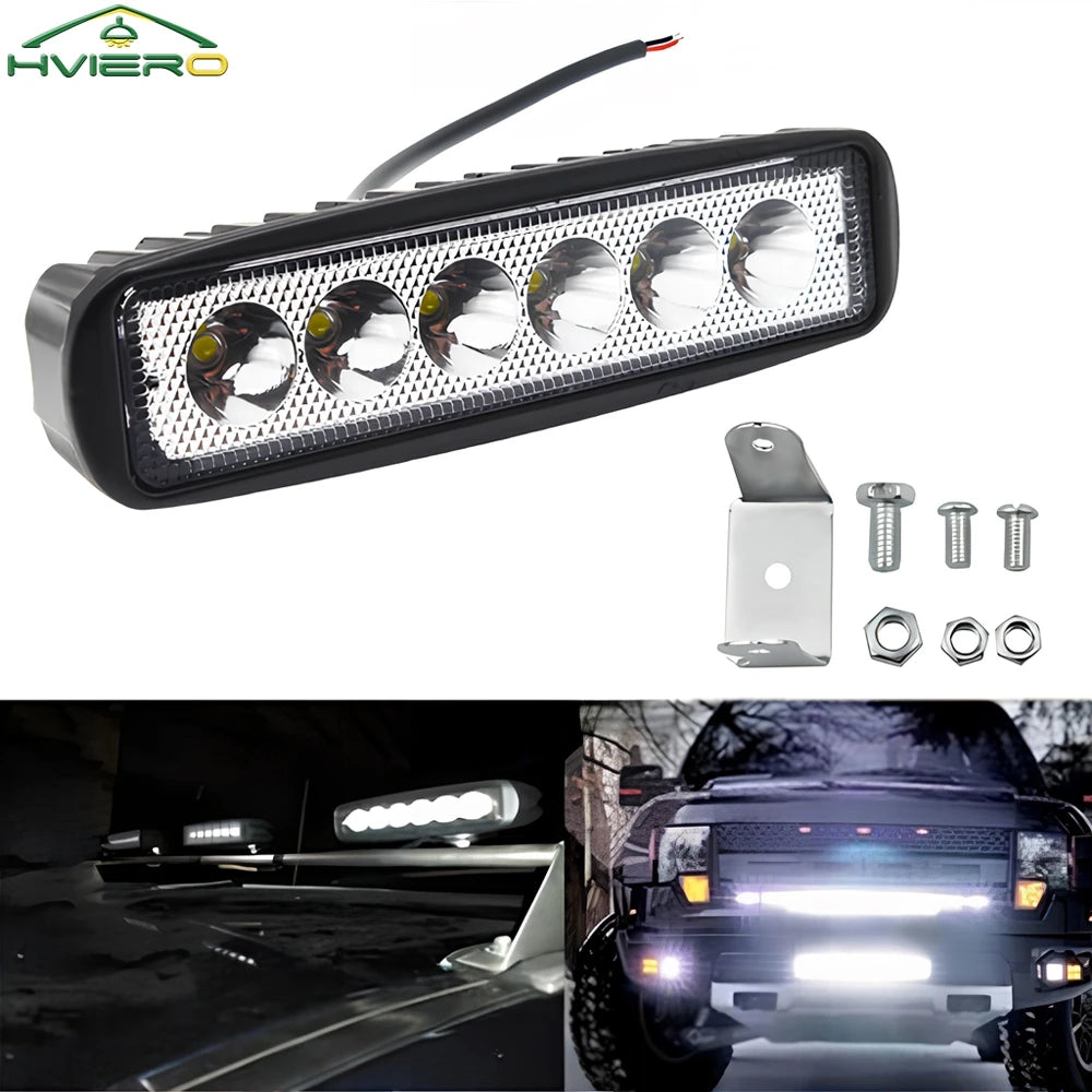 HVIERO 18W 6-LED IP68 Waterproof Spot Light Bar 12V Offroad LED Work Light Bar SWANS