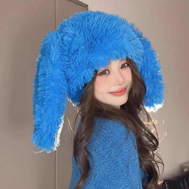Rabbit Ear Plush Beanie – Women's Fluffy Knitted Winter Hat Winter Beanie Hat SWANS
