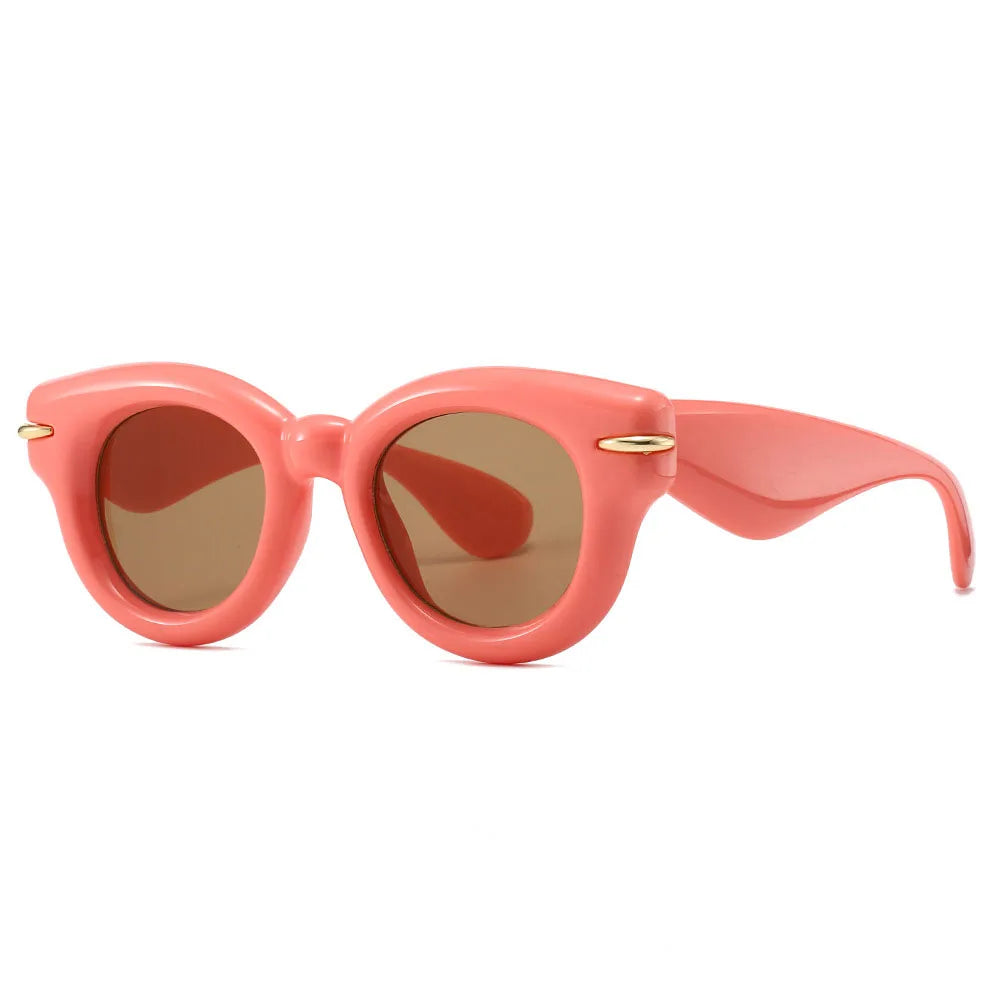 Y2K Bubble Round Sunglasses UV400 Vintage Punk Shades Fashion Sunglasses SWANS Pink Tea As the photo