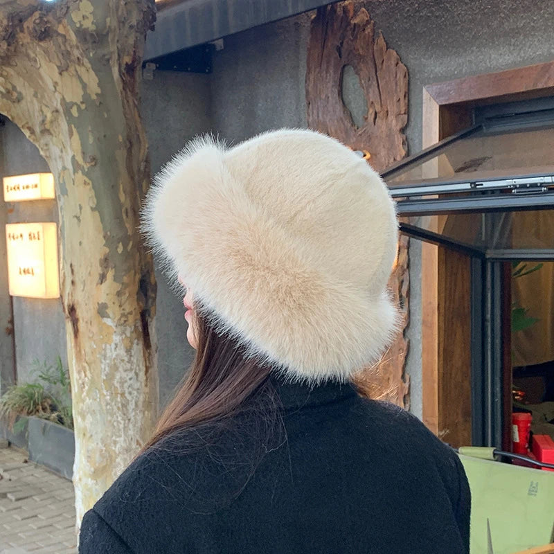 Women's Winter Plush Bucket Hat – Faux Fur Warm Fisherman Cap Winter Bucket Hat SWANS