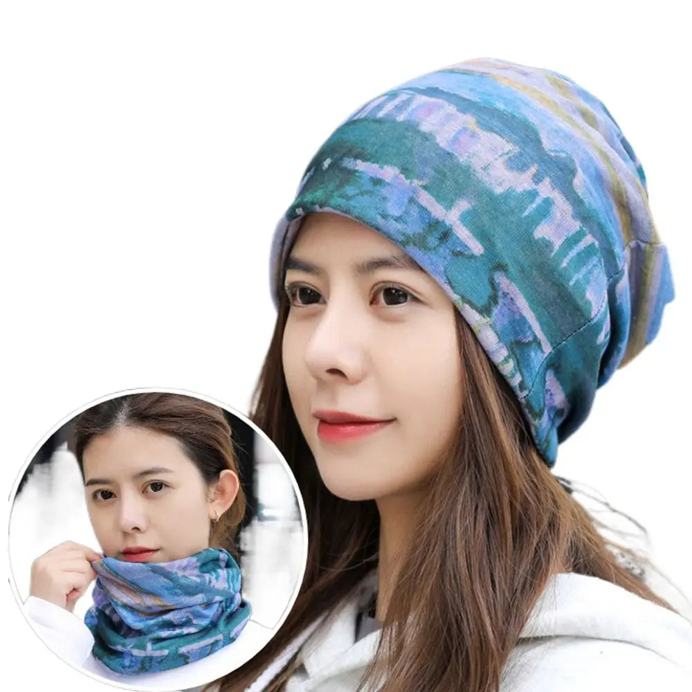 Breathable Turban Beanie Cap – Women's Ruffle Stripe Head Wrap Turban Beanie Cap SWANS 5