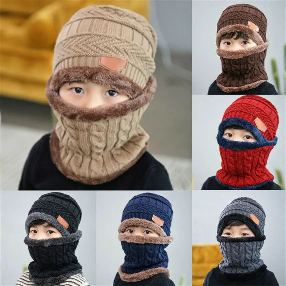 Kids Winter Knit Hat & Neck Warmer Set – Fleece Lined Kids Winter Hat Set SWANS