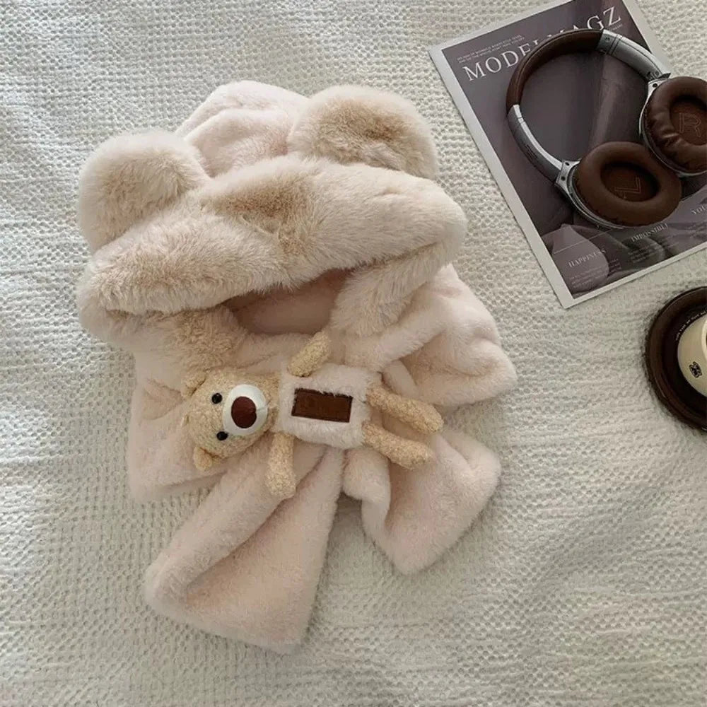 Bear Integrated Hat & Scarf Set – Warm Windproof Pullover Hat & Scarf Set SWANS