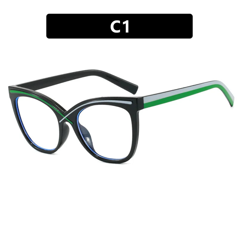 TOYEARN Women's Cat Eye Blue Light Blocking Glasses Frame Eyeglasses Frame SWANS Green White Black