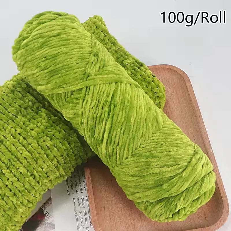 Thick Chenille Velvet Yarn 100g – Soft Plush Crochet & Knit Yarn Craft Yarn SWANS Green