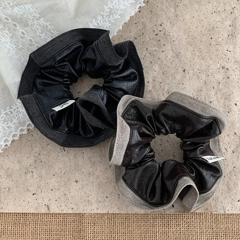 Vintage PU Leather Large Scrunchie – Korean Style Hair Tie Hair Scrunchie SWANS