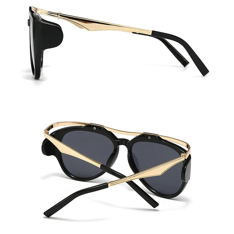 TOYEARN Vintage Cat Eye Pilot Sunglasses UV400 Punk Rivet Fashion Sunglasses SWANS