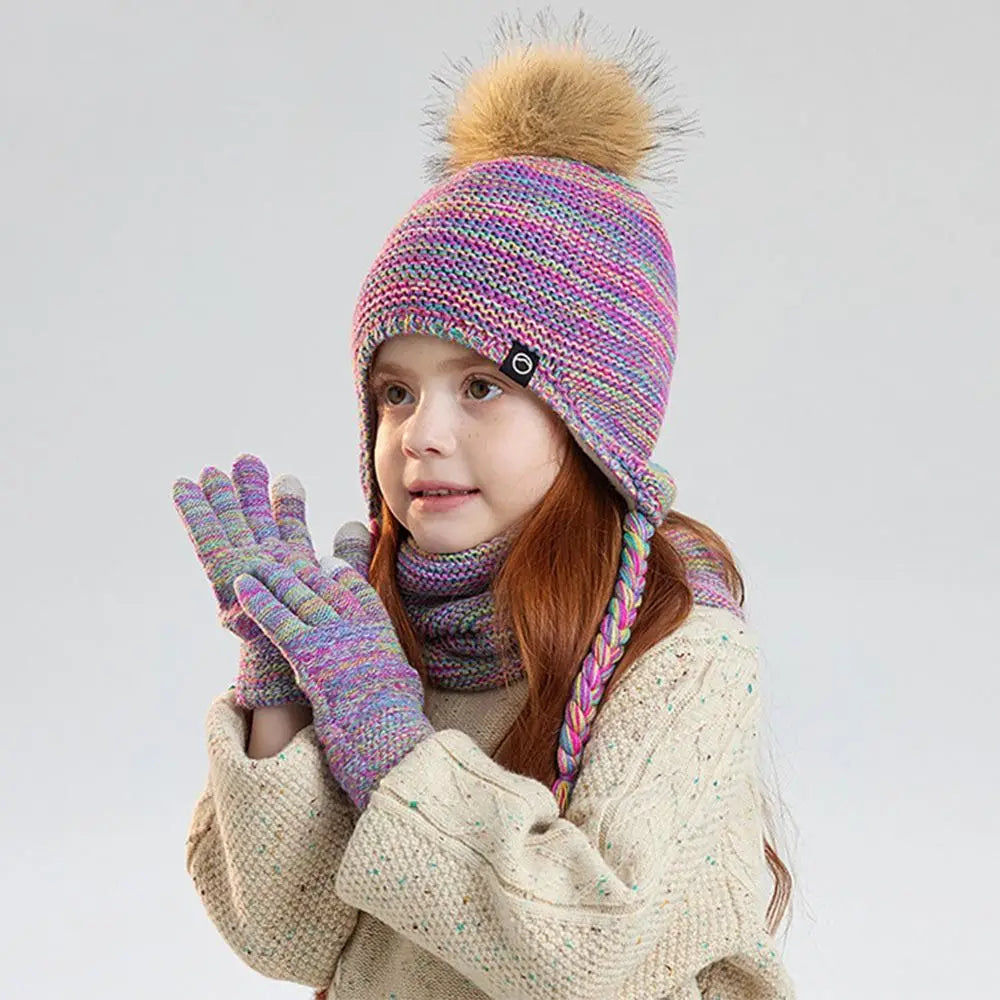 Kids Winter Hat Scarf & Gloves Set – Pompom Knit Beanie Kids Winter Set SWANS