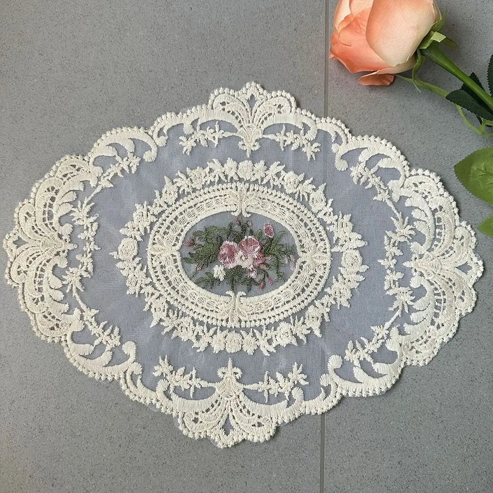 Oval Lace Embroidered Coaster – European Vintage Table Mat Lace Table Coaster SWANS