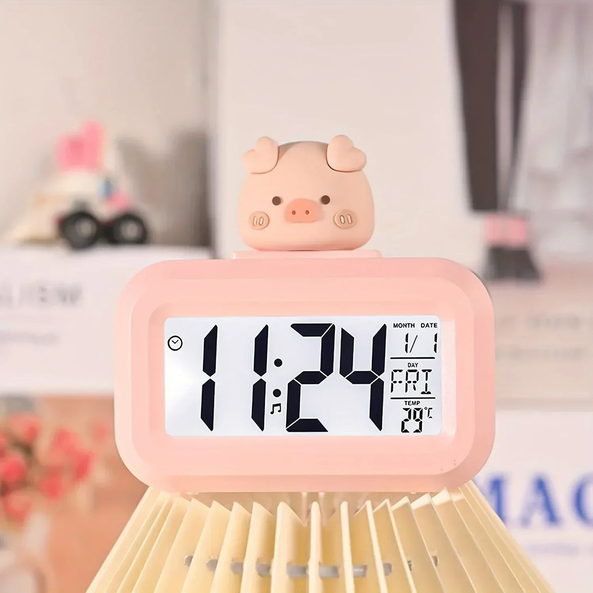 Pig Cartoon LED Alarm Clock – Temp, Calendar & Snooze Digital Alarm Clock SWANS