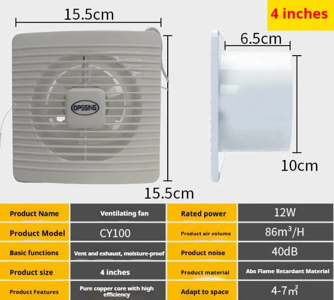 YTYIN 4"/6" Electric Exhaust Fan 220V – Quiet Wall Ventilation Fan Exhaust Ventilation Fan SWANS New 100mm hole size 220 V AU