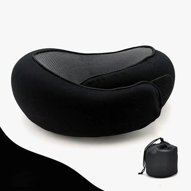 Memory Foam Travel Neck Pillow – Adjustable U-Shape Support Travel Neck Pillow SWANS Black