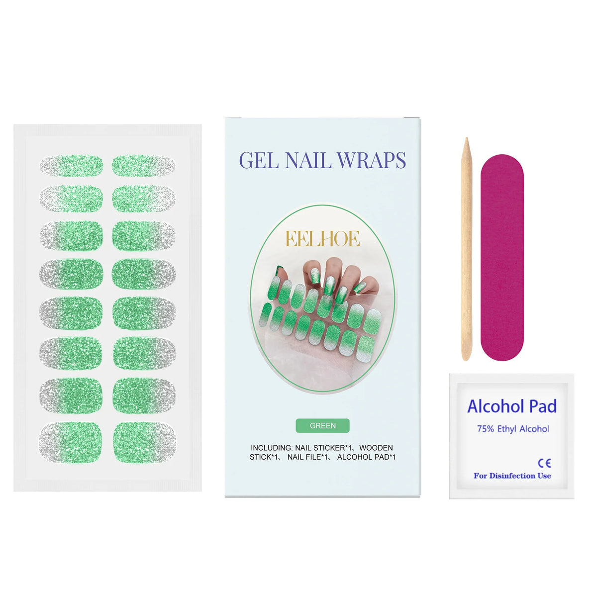 EELHOE Semi-Cured Gel Nail Stickers – Jelly Shine Gradient Gel Nail Stickers SWANS Flash Green
