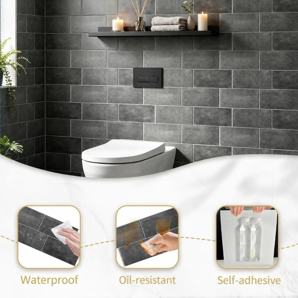 2-Pack Self-Adhesive Tile Stickers – Waterproof PVC Wall Sheets Wall Tile Stickers SWANS