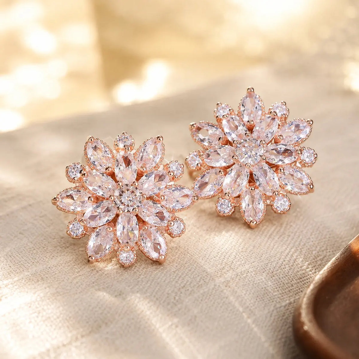 Korean Sunflower Crystal Stud Earrings – Silver Alloy Crystal Stud Earrings SWANS Gold