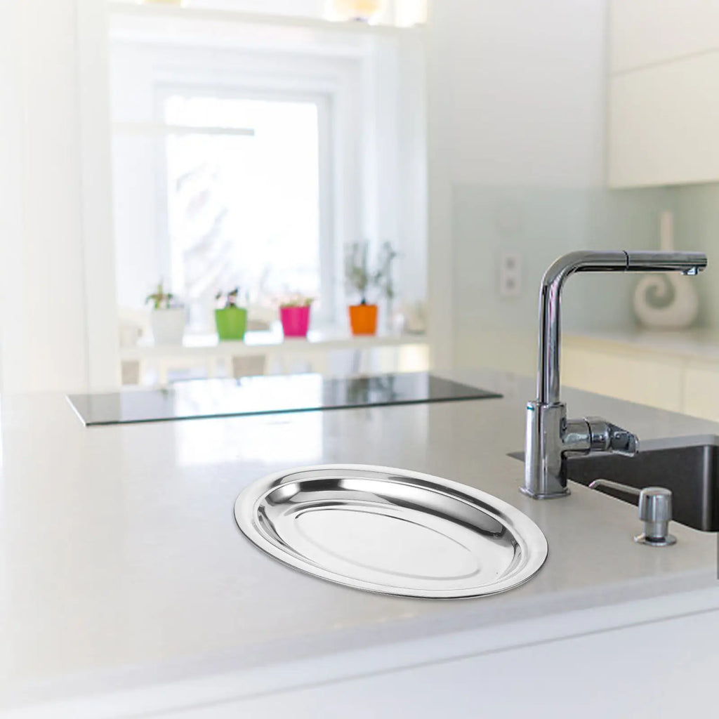 WINOMO Stainless Steel Oval Serving Tray – 35cm Dinner Plate Serving Tray SWANS
