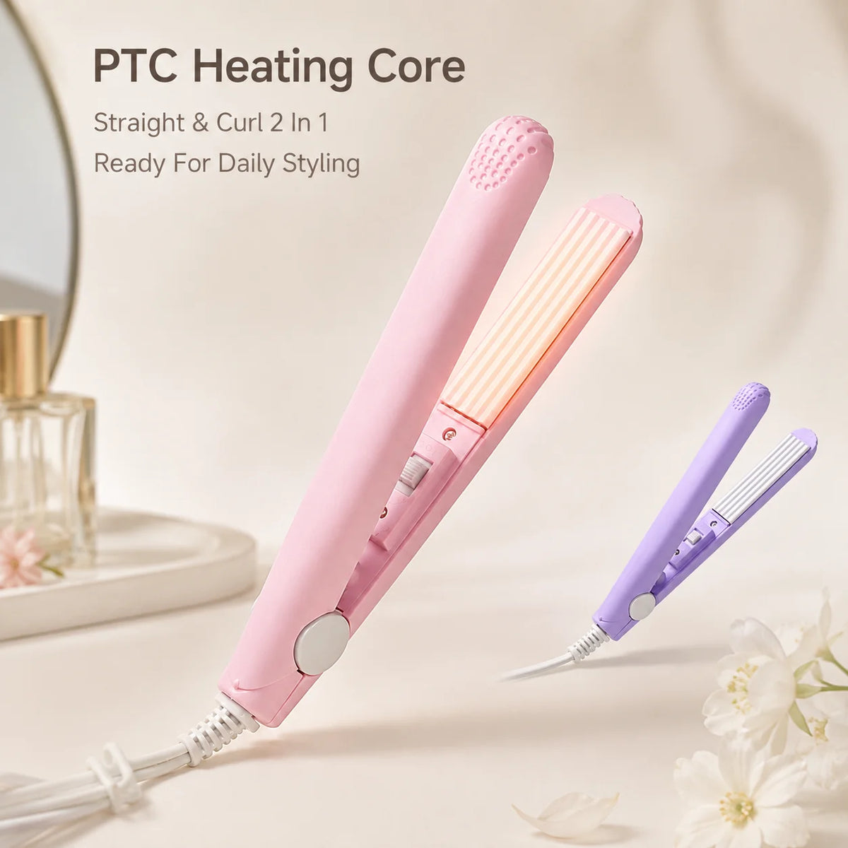 YIBER Mini 2-in-1 Hair Straightener & Curler – Travel Flat Iron Mini Hair Straightener SWANS