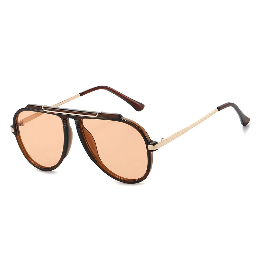 TOYEARN Vintage Pilot Sunglasses UV400 Big Frame Unisex Pilot Sunglasses SWANS Brown Champagne