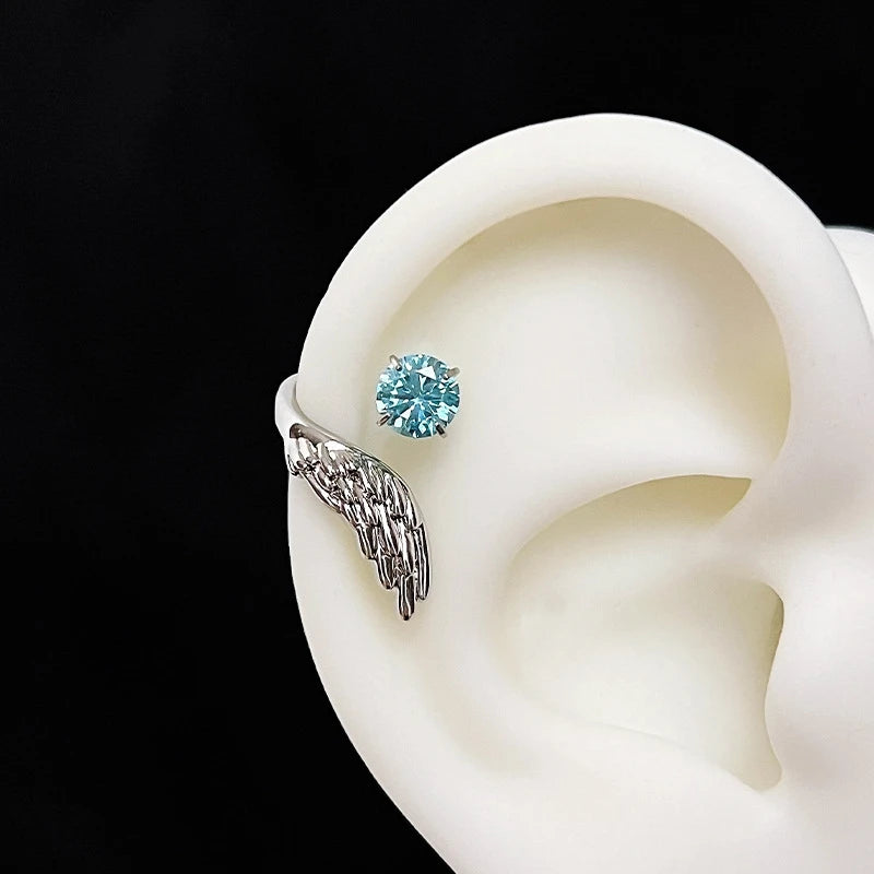Silver Wing Zircon Stud Earrings – Trendy Fashion Jewelry Women Stud Earrings SWANS Blue - Right Ear