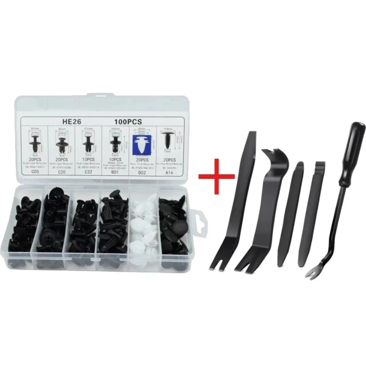 Car Interior Trim Removal Tool Kit – Dash & Stereo Panel Set Auto Trim Tool Kit SWANS 105pcs-black
