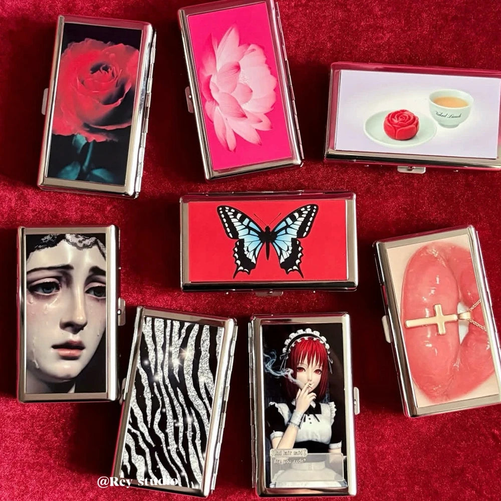 Y2K Stainless Steel Cigarette Case – Slim Double Flip Storage Box Cigarette Case SWANS