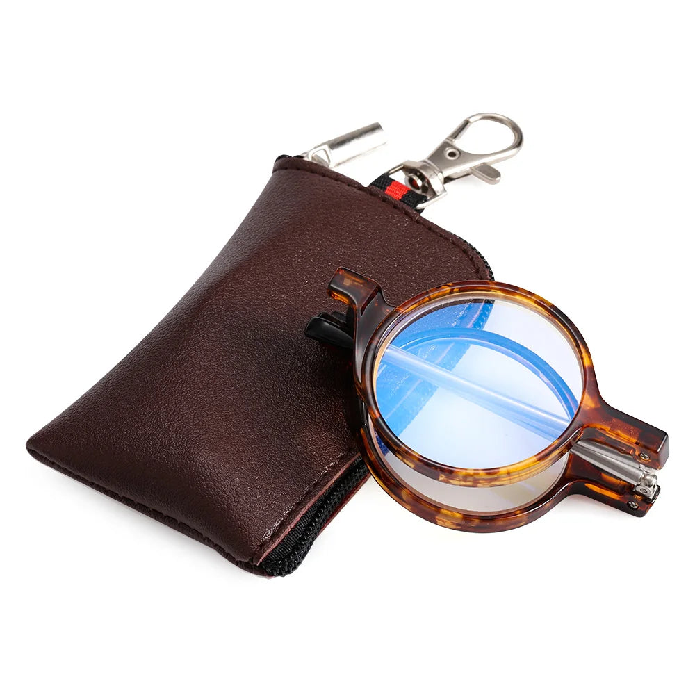 Mini Folding Reading Glasses with Keychain Case – Unisex Reading Glasses SWANS leopard +300