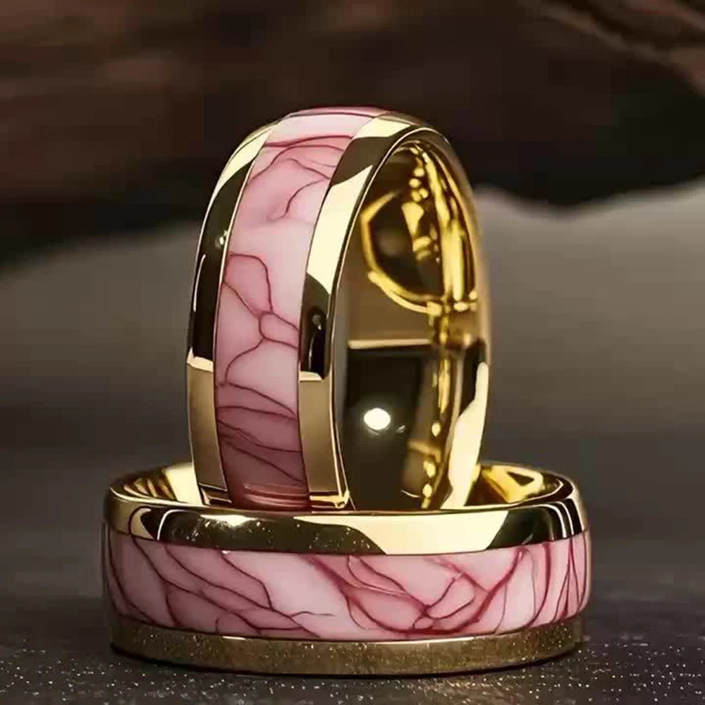 Pink Abalone Shell Ring Gold-Tone Stainless Steel Unisex Fashion Ring SWANS
