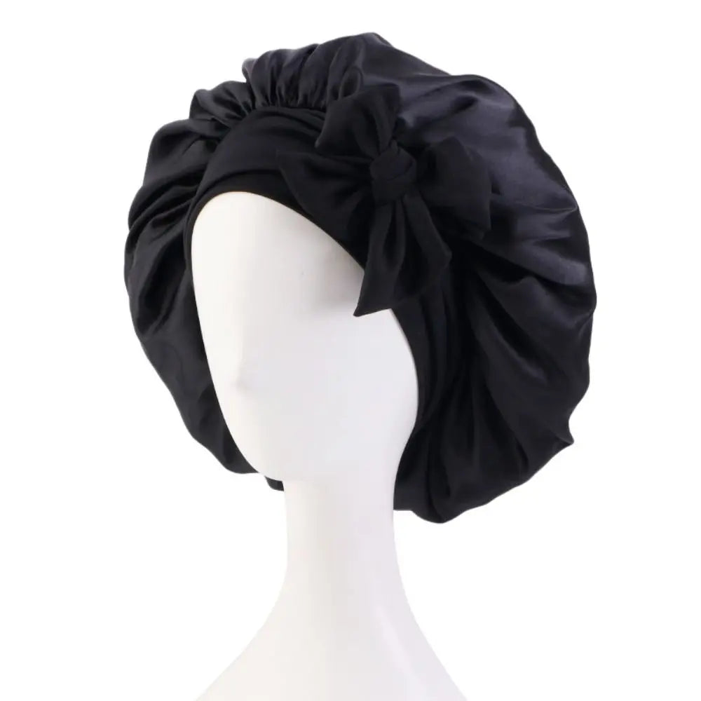 Satin Sleep Cap Turban Bonnet Wide Headband | Hair Care Satin Sleep Bonnet SWANS black