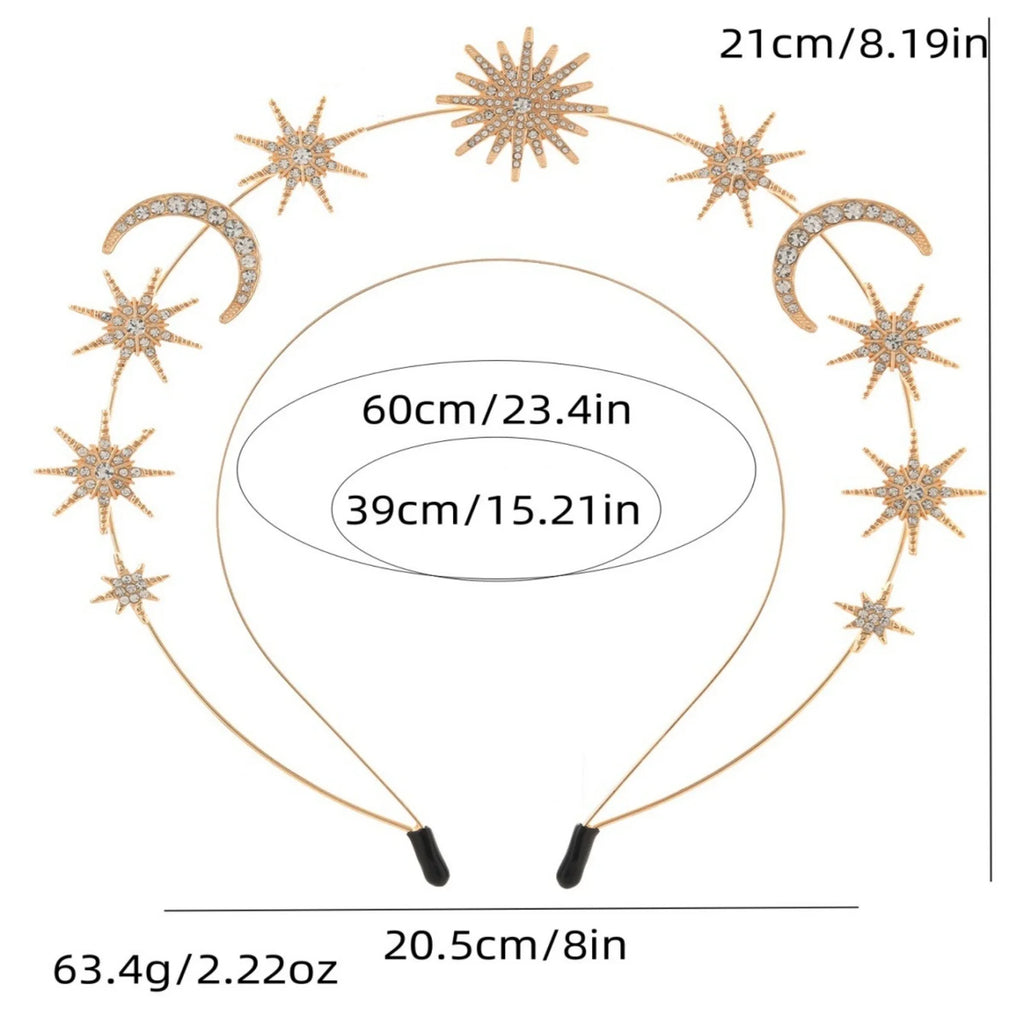 Rhinestone Celestial Headband – Sun Moon Star Halo Tiara Rhinestone Hair Headband SWANS