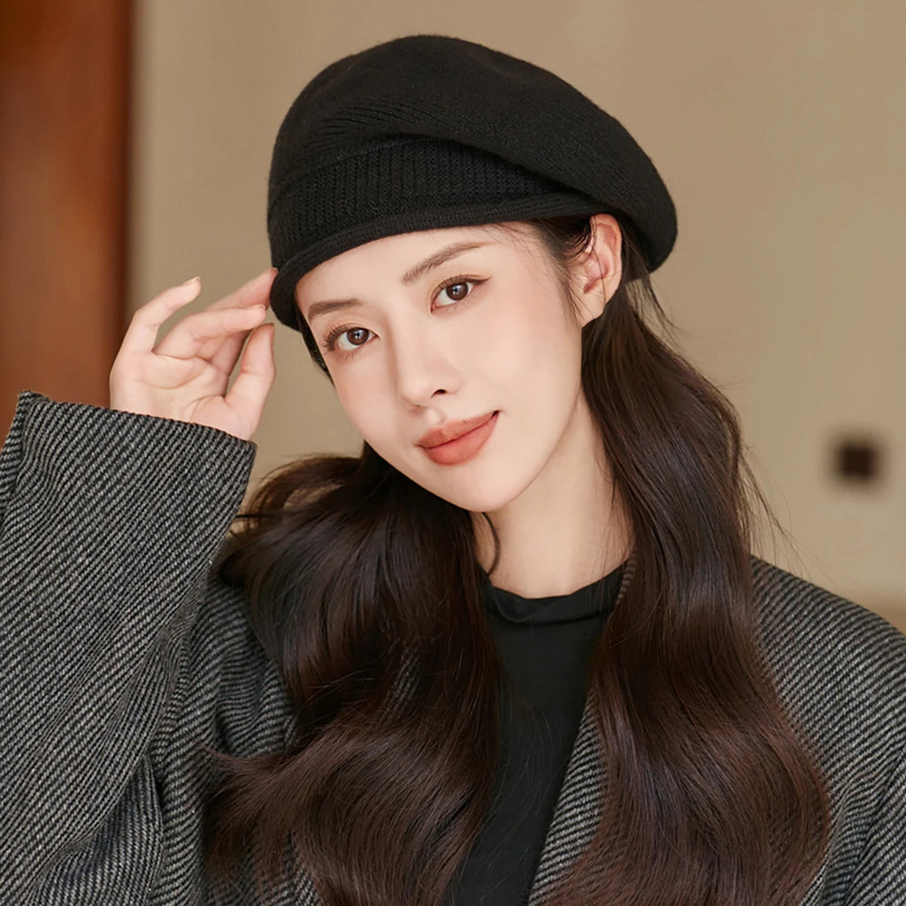 Women's Winter Knit Beret Beanie Hat – Warm Rolled Edge Cap Knit Beanie Hat SWANS