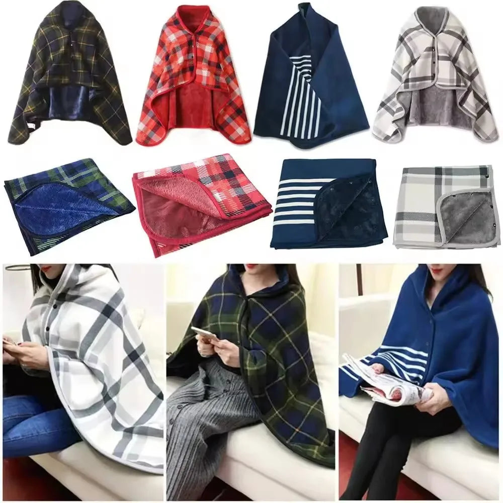 Wearable Plaid Shawl Blanket – Cozy Flannel Wrap for Office & Travel Shawl Blanket Wrap SWANS