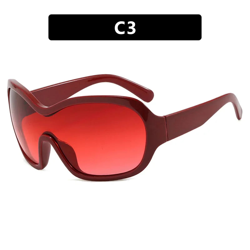 Y2K Oversized One-Piece Lens Sunglasses UV400 Punk Shades Fashion Sunglasses SWANS Red Red